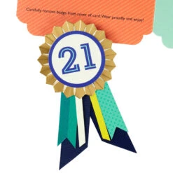 Hallmark You're Beyond Ordinary 21st Birthday Card With Wearable Badge -Hallmark Gift Shop 21st Birthday Award Ribbon Birthday Card 699HBD4968 05