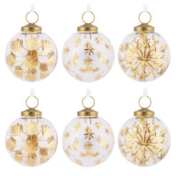 Signature Gold-Etched Glass Hallmark Ornaments, Set Of 6