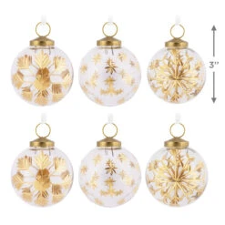 Signature Gold-Etched Glass Hallmark Ornaments, Set Of 6 -Hallmark Gift Shop 6 Gold Etched Glass Ball Christmas Ornaments 1HGO3408 04