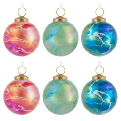 Signature Marbled Glass Hallmark Ornaments, Set Of 6