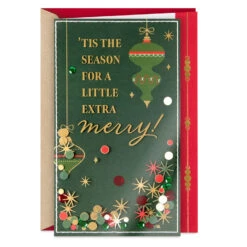 Hallmark A Little Extra Merry, Vintage Ornaments Christmas Card