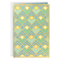 Hallmark Art Deco Gold, Green And Blue Blank Card