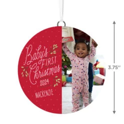 Hallmark Baby's First Christmas Personalized Text And Vertical Photo Ceramic Ornament -Hallmark Gift Shop Babys First Personalized Round Christmas Ornament 1999QHE1711B23 03