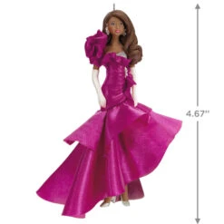 Hallmark Barbie™ Pink Collection™ 2023 Porcelain And Fabric Ornament -Hallmark Gift Shop Barbie in Hot Pink Dress Keepsake Ornament 4999QXI7007 03