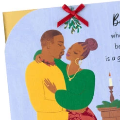 Hallmark Our Love Is A Gift Romantic Christmas Card For Her -Hallmark Gift Shop Black Couple Under Mistletoe Christmas Card for Wife 659SX7107 05