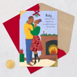 Hallmark Our Love Is A Gift Romantic Christmas Card For Her -Hallmark Gift Shop Black Couple Under Mistletoe Christmas Card for Wife 659SX7107 07