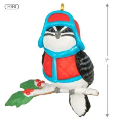 Hallmark Mini Cozy Lil' Critters Ornament, 1" -Hallmark Gift Shop Black White Bird in Coat and Hat Keepsake Ornament 5QXM9455 04