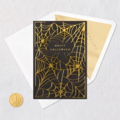 Hallmark Delightfully Frightful Halloween Card -Hallmark Gift Shop Black and Gold Spiderwebs Happy Halloween Card 699IEH4012 05