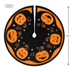 Hallmark Mini Halloween Time Fabric Tree Skirt, 12" -Hallmark Gift Shop Black and Orange Pumpkins Keepsake Tree Skirt 5QFO5384 04
