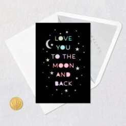 Hallmark Love You To The Moon And Back Blank Card -Hallmark Gift Shop Black and Rainbow Stars and Moon Love Card 759LAD4002 04