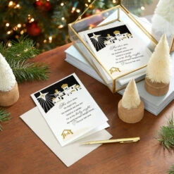 Hallmark Peace And Joy Bethlehem Scene Boxed Christmas Cards, Pack Of 16 -Hallmark Gift Shop Black and White Bethlehem Boxed Christmas Cards 1XPX2575 08