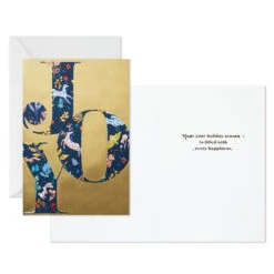 Hallmark Botanical Joy On Gold Boxed Christmas Cards, Pack Of 16 -Hallmark Gift Shop Blue Botanical Joy on Gold Boxed Christmas Cards 1XPX2568 03