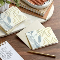 Hallmark Arches And Eucalyptus Blank Notes, Pack Of 10 -Hallmark Gift Shop Blue Branch and Gold Arches Blank Note Cards Pack 3NOT1526 06