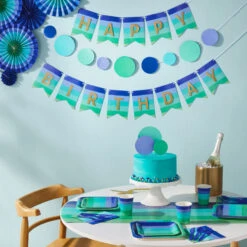 Hallmark Color Pop 96-Piece Tableware Basics Party Kit, Cool Ombré Stripe -Hallmark Gift Shop Blue Green Stripe Party in a Box Party Supplies 5CLP1009 03
