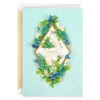 Hallmark To Love And Joy Wedding Card For Couple -Hallmark Gift Shop Blue Green and White Foliage on Gold Diamond Wedding Card 859LAD4559 01