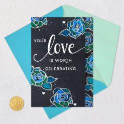 Hallmark Love Worth Celebrating Anniversary Card For Parents -Hallmark Gift Shop Blue Teal and Green Modern Flowers Anniversary Card 699AVY3450 06