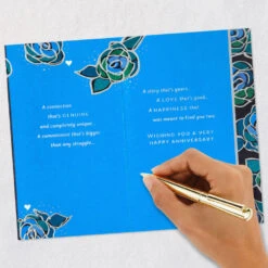 Hallmark Love Worth Celebrating Anniversary Card For Parents -Hallmark Gift Shop Blue Teal and Green Modern Flowers Anniversary Card 699AVY3450 07