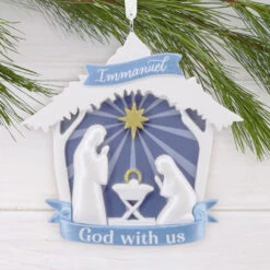 Hallmark Gift Shop -Hallmark Gift Shop Blue White Nativity Christmas Ornament 1HGO3598 02