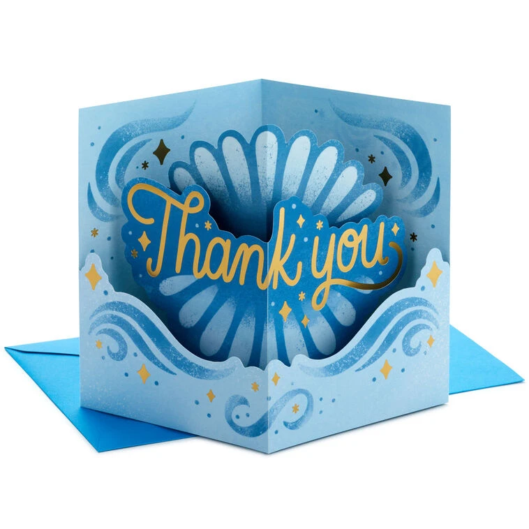 Hallmark Blue And Gold 3D Pop-Up Thank-You Card 3 Hallmark Blue And Gold 3D Pop-Up Thank-You Card