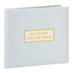 Hallmark So Happy You're Here Blue And White Striped Guest Book