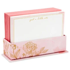 Hallmark Upscale Pink And White Assorted Blank Flat Note Cards In Caddy, Pack Of 40