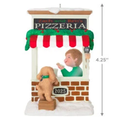 Hallmark Christmas Window 2025 Exclusive Ornament -Hallmark Gift Shop Boy and Dog at Pizza Shop Keepsake Ornament 5QXC2228 04