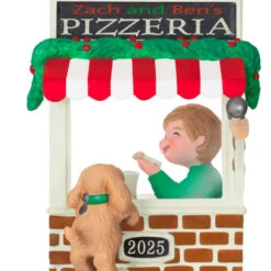 Hallmark Christmas Window 2025 Exclusive Ornament -Hallmark Gift Shop Boy and Dog at Pizza Shop Keepsake Ornament 5QXC2228 06