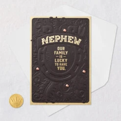 Hallmark Lucky To Have You, Horseshoe Birthday Card For Nephew -Hallmark Gift Shop Brown and Gold Country Western Nephew Birthday Card 859MAN4537 06