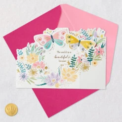 Hallmark Moms Make The World Beautiful 3D Pop-Up Card -Hallmark Gift Shop Butterflies and Flowers 3D PopUp Card for Mom 799MPI8011 05