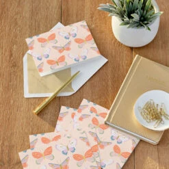 Hallmark Butterfly Pattern Blank Notes, Pack Of 10 -Hallmark Gift Shop Butterflies on Blush Blank Note Cards Pack 3NOT1532 07