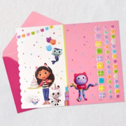 Hallmark Gabby's Dollhouse Cat-titude Birthday Card With Stickers -Hallmark Gift Shop Cakey Cat and Pandy Paws Birthday Card for Girl 699HKB9380 04
