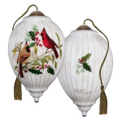 Ne'Qwa Art Happy Holly-Days To You Cardinals Glass Christmas Ornament -Hallmark Gift Shop Cardinals and Holly HandPainted Blown Glass Ornament 7251129 03