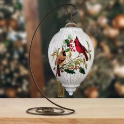 Ne'Qwa Art Happy Holly-Days To You Cardinals Glass Christmas Ornament -Hallmark Gift Shop Cardinals and Holly HandPainted Blown Glass Ornament 7251129 04