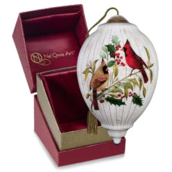 Ne'Qwa Art Happy Holly-Days To You Cardinals Glass Christmas Ornament -Hallmark Gift Shop Cardinals and Holly HandPainted Blown Glass Ornament 7251129 05