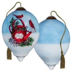 Ne'Qwa Art Cardinals On Watering Can Glass Christmas Ornament -Hallmark Gift Shop Cardinals on Watering Can Blown Glass Ornament 7251130 03
