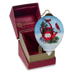 Ne'Qwa Art Cardinals On Watering Can Glass Christmas Ornament -Hallmark Gift Shop Cardinals on Watering Can Blown Glass Ornament 7251130 05
