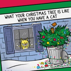 Hallmark Decorating When You Have Pets Funny Christmas Cards, Pack Of 6 -Hallmark Gift Shop Cat or Dog Holiday Tree Funny Christmas Cards Pack 5XXH2356 04