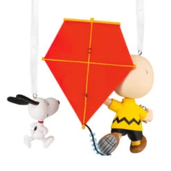 Peanuts® 75th Anniversary Charlie Brown And Snoopy Hallmark Ornaments, Set Of 2 -Hallmark Gift Shop Charlie Brown Snoopy Flying Kit Christmas Ornaments 3HCM4144 08