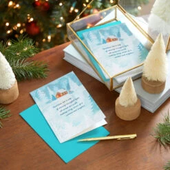 Hallmark Snowy Cabin On A Frozen Pond Boxed Christmas Cards, Pack Of 16 -Hallmark Gift Shop Christmas Cabin in Woods Boxed Christmas Cards Pack 1XPX2572 08
