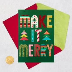 Hallmark Make It Merry Christmas Card -Hallmark Gift Shop Colorful Modern Lettering Christmas Card with Glitter 699XZH1155 06