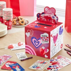 Hallmark Happy Hearts Kids Classroom Valentines Set With Cards, Stickers And Customizable Mailbox -Hallmark Gift Shop Createyourown Valentines and Box With Stickers 5VBX2976 09