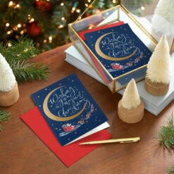 Hallmark Santa And Crescent Moon Boxed Christmas Cards, Pack Of 16 -Hallmark Gift Shop Crescent Moon by Santa Claus Boxed Christmas Cards 1XPX2570 08