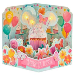 Hallmark Make A Wish Musical 3D Pop-Up Birthday Card With Light -Hallmark Gift Shop Cupcakes Musical LightUp 3D PopUp Birthday Card 899ARH1547 03