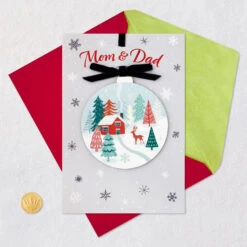 Hallmark You're The Very Best Christmas Card For Parents -Hallmark Gift Shop Deer and Cabin in Snowy Forest Parents Christmas Card 699XZH4122 06