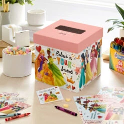 Hallmark Disney Princess Pink And White Kids Classroom Valentines Set With Cards And Light-Up Mailbox With Sound -Hallmark Gift Shop Disney Princess Valentines Cards Classroom Exchange Kit 5VBX2970 02