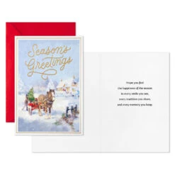 Hallmark Horse And Holiday Wagon Boxed Christmas Cards, Pack Of 16 -Hallmark Gift Shop Draft Horse Pulling Sled Boxed Christmas Cards 5XPX2678 03