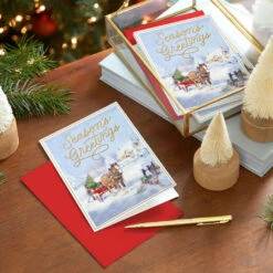 Hallmark Horse And Holiday Wagon Boxed Christmas Cards, Pack Of 16 -Hallmark Gift Shop Draft Horse Pulling Sled Boxed Christmas Cards 5XPX2678 08