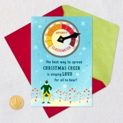 Hallmark Elf Singing Loud For All To Hear Christmas Card With Spinner -Hallmark Gift Shop Elf Clausometer Christmas Card 659XZH1205 06