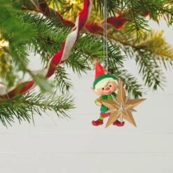 Hallmark North Pole Tree Trimmers Ornament -Hallmark Gift Shop Elf With Christmas Tree Keepsake Ornament 1799QXR8069 02