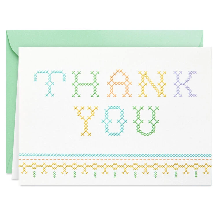 Hallmark Pastel Cross Stitch Blank Thank You Notes, Pack Of 10 4 Hallmark Pastel Cross Stitch Blank Thank You Notes, Pack Of 10 - Image 2